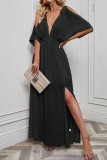 Cold Shoulder Deep V Neck Split Maxi Dress