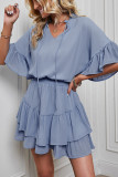 Drawstring Flare Sleeves Ruffle Mini Dress