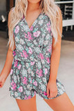Gray Vintage Wash Floral Print Sleeveless Romper
