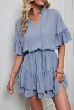 Drawstring Flare Sleeves Ruffle Mini Dress
