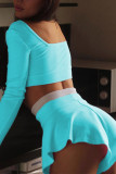 Square Neck Crop Top with Skort Shorts 2pcs Set