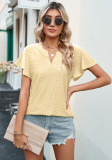 Eyelet Split V Neck Ruffles Sleeves Top