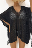 Plain V Neck Oversized Hollow Out Knit Kimono