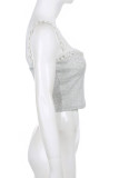 Grey Lace Splicing Sling Crop Top