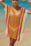 Rainbow Colorblock Splicing Beach Cover Up