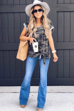 Gray Camo Print Knotted Hem T-shirt