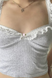 Grey Lace Splicing Sling Crop Top