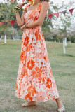 Orange Floral Tie Strap Smocked Maxi Dress