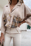 Turn Down Collar Plaid Pockets Open Button Blouse Shirt