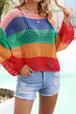 See Through Color Block Rainbow Hollow Out Top