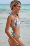 Multicolor Tie Dye Strappy Cutout Halter Bikini Swimsuit