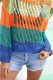 See Through Color Block Rainbow Hollow Out Top