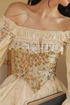 Crisscross Lace Flower Print Fishbone Corset Top