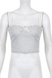 Grey Lace Splicing Sling Crop Top