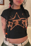 Black Printing Short Sleeves Top