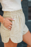 Apricot Tweed Wide Elastic Band High Waist Shorts