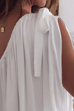 White One Shoulder Sleeveless Ruffle Chiffon Top