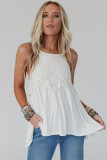 White Lace Splicing Flowy Tank Top