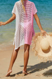 Color Block Hollow Out Beach Cover Up