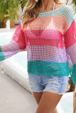 See Through Color Block Rainbow Hollow Out Top