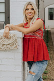 Red Embroidered Babydoll Tie Strap Tank Top