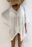 Plain V Neck Oversized Hollow Out Knit Kimono