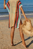 Rainbow Colorblock Splicing Beach Cover Up