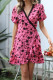 Rose Printed Wrap V Neck Side Sash Ruffles Dress