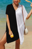 Color Block Hollow Out Beach Cover Up
