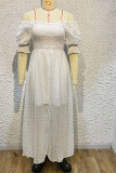 Plain Square Neck Swiss Dot Backless Maxi Dress