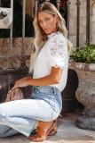 White High Neck Lace Short Sleeve Top