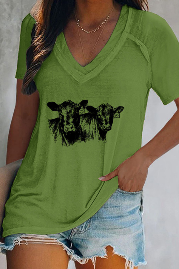 Cow V Neck Graphic Tee