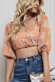 Flare Sleeves Floral Crop Top