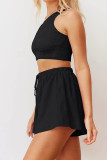 One Shoulder Smocked Crop Top with Elastic Waist Shorts 2pcs Set