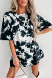 Black Tie-dye Round Neck Short Sleeve Top