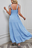 Plain Swiss Dot Smocked Tie Strap Maxi Dress