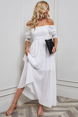 Plain Square Neck Swiss Dot Backless Maxi Dress