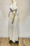 Plain Square Neck Swiss Dot Backless Maxi Dress