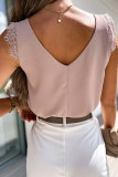 Apricot Eyelash Shoulder V Neck Tank Top