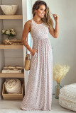 Pink Leopard Print Pocketed Sleeveless Maxi Dress
