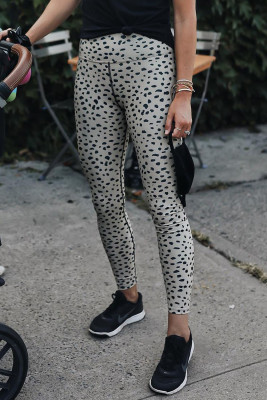 Apricot Dalmatian Spots Printed Stretchy High Waist Leggings
