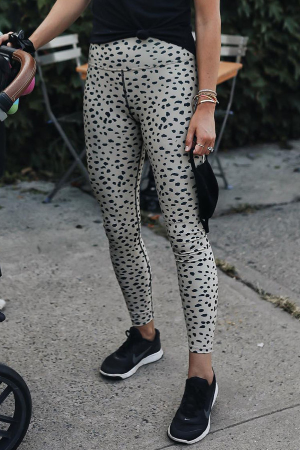 Apricot Dalmatian Spots Printed Stretchy High Waist Leggings