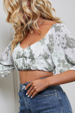 Flare Sleeves Floral Crop Top