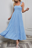Plain Swiss Dot Smocked Tie Strap Maxi Dress