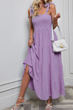 Plain Swiss Dot Smocked Tie Strap Maxi Dress