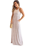 Pink Leopard Print Pocketed Sleeveless Maxi Dress