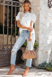 White High Neck Lace Short Sleeve Top