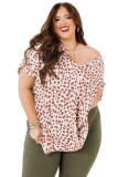 Plus Size Leopard V Neck Short Sleeve Shift Top