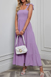 Plain Swiss Dot Smocked Tie Strap Maxi Dress