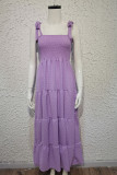 Plain Swiss Dot Smocked Tie Strap Maxi Dress